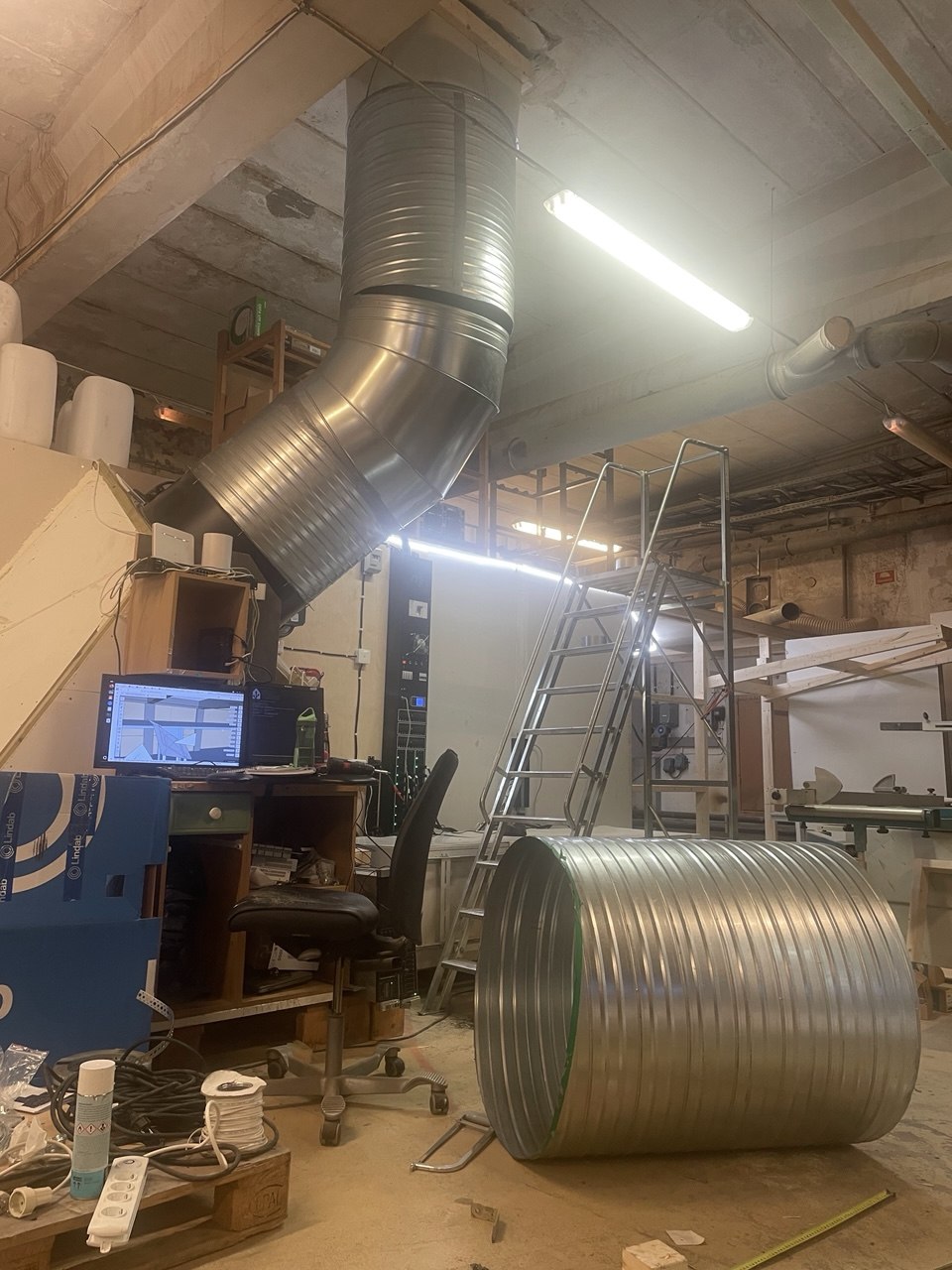 Custom galvanised ductwork carrying miner heat through the Norway facility